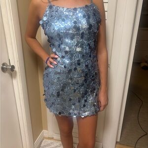 Blue Sequin Mini Dress